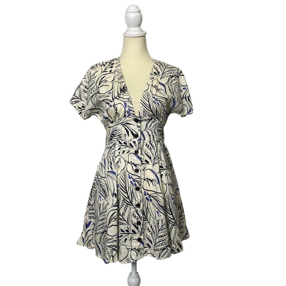 Marine Layer 100% Tencel Lyocell Button Front Leaf Print Mini Dress Women's XS